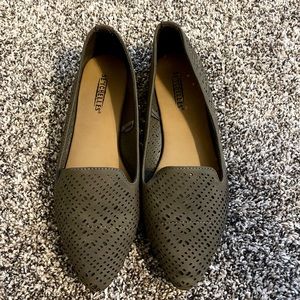 Seychelles green Pointed Laser Cutout Faux Leather Flat Shoes
